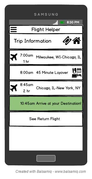 Flight Helper Wireframe- Flight Helper trip information