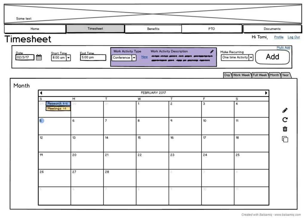 Timesheet app - Month view