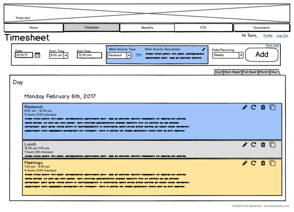 Timesheet app - Day View