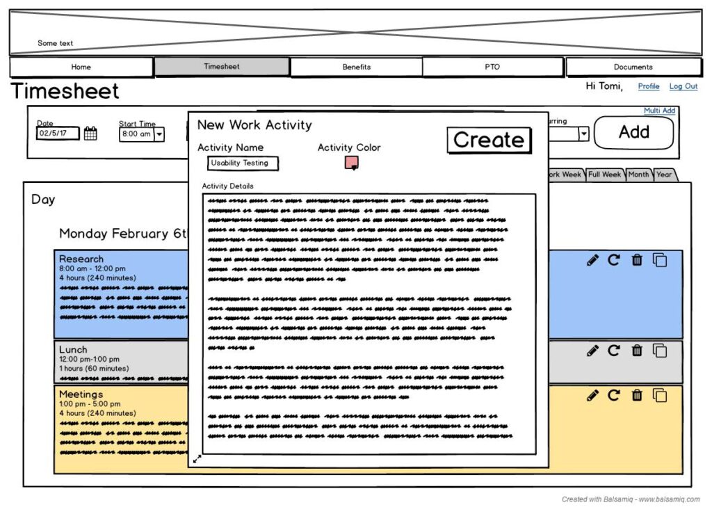 Timesheet app - create new